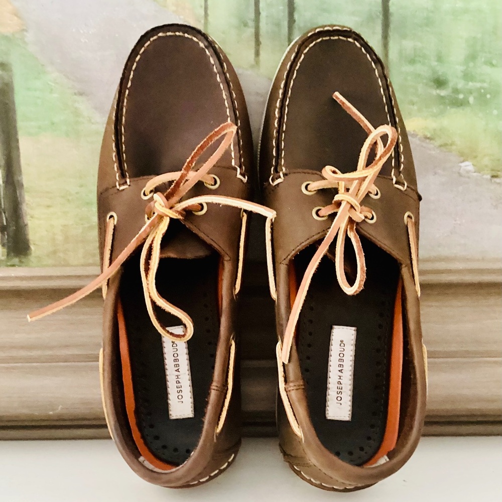Joseph Abboud Men’s 10 D Brown Leather Slip On Casual Boat Shoes Everyday Preppy